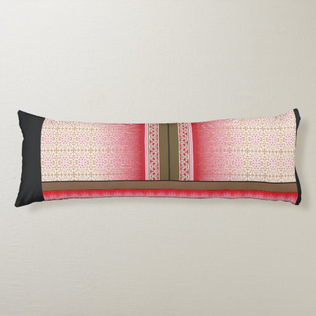 a cross stitch pattern with a red background body cushion (Front)