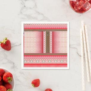 a cross stitch pattern with a red background napkin