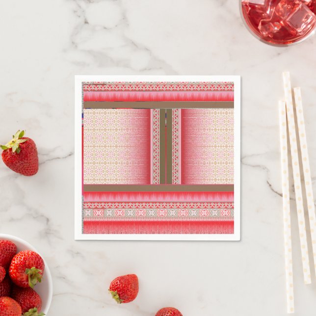 a cross stitch pattern with a red background napkin (Insitu)