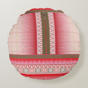a cross stitch pattern with a red background round cushion