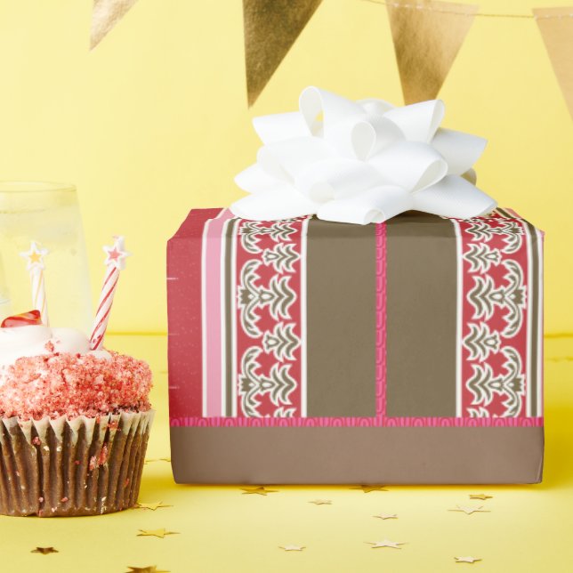 a cross stitch pattern with a red background wrapping paper (Birthday Party)