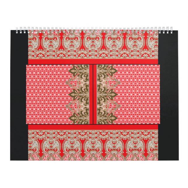 a cross stitch pattern with a red border calendar (Cover)