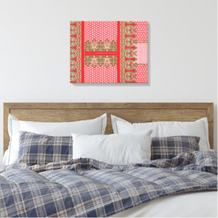 a cross stitch pattern with a red border canvas print