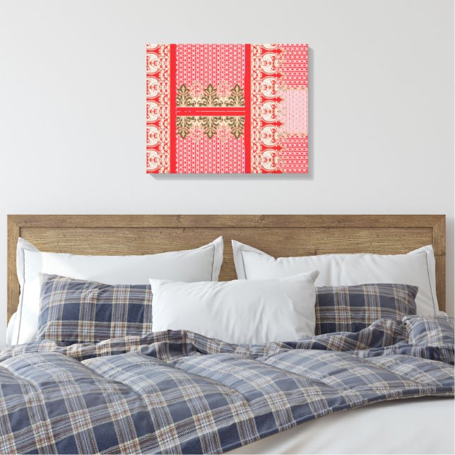 a cross stitch pattern with a red border canvas print (Insitu(Bedroom))