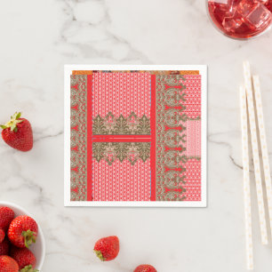 a cross stitch pattern with a red border napkin
