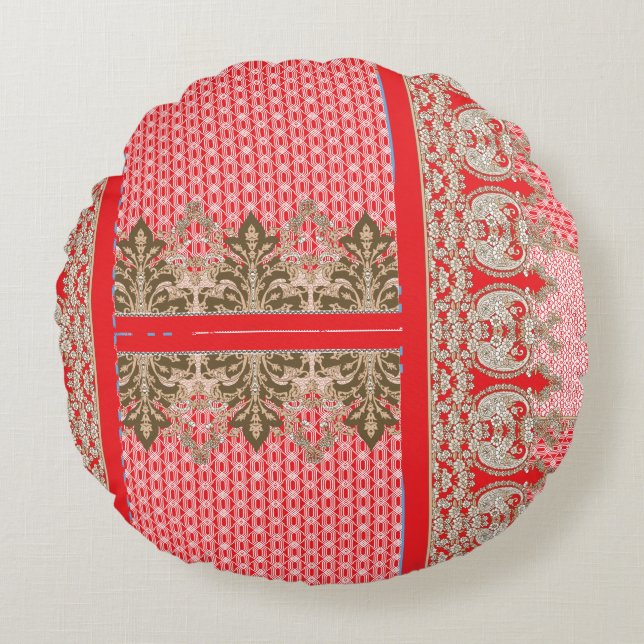 a cross stitch pattern with a red border round cushion (Front)
