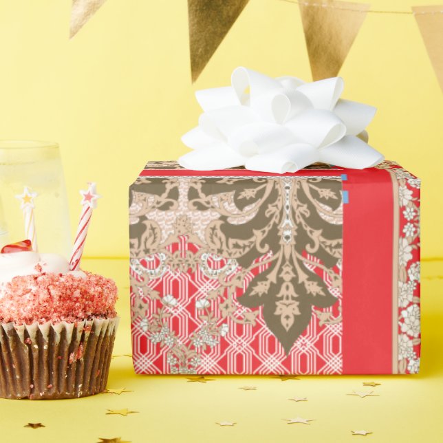 a cross stitch pattern with a red border wrapping paper (Birthday Party)