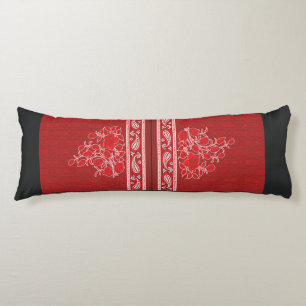 a cross stitch pattern with red flowers and vines body cushion