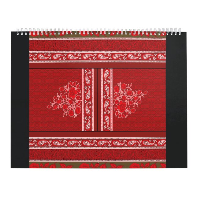 a cross stitch pattern with red flowers and vines calendar (Cover)