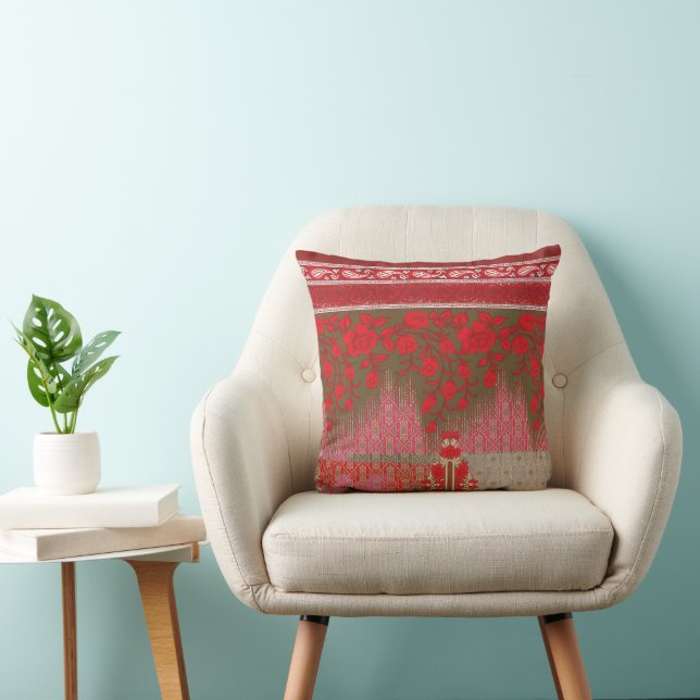 a cross stitch pattern with red flowers and vines cushion (Chair)