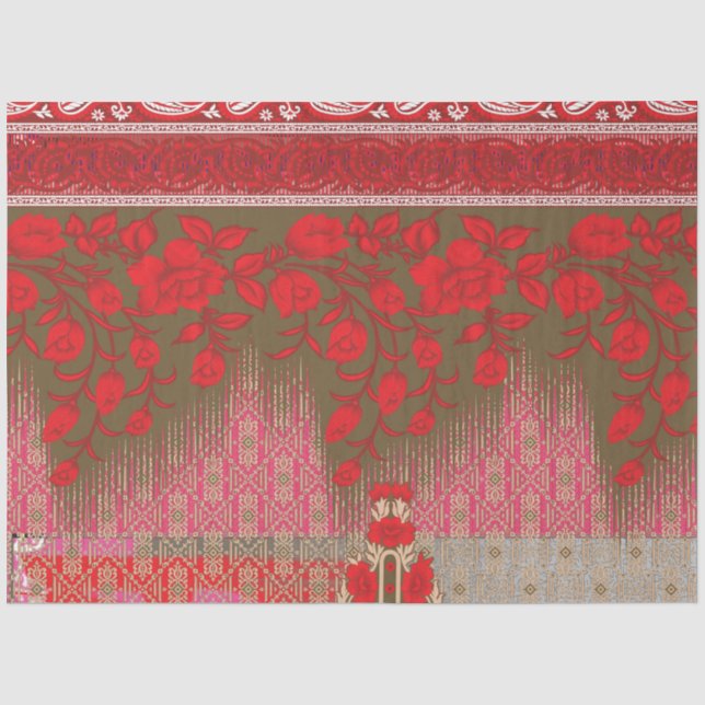 a cross stitch pattern with red flowers and vines tissue paper (Front)
