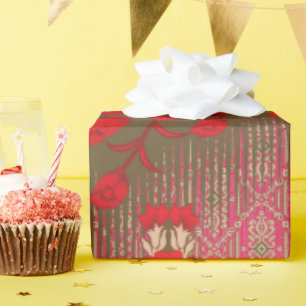 a cross stitch pattern with red flowers and vines wrapping paper