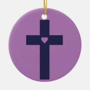 A Cross With Heart Sacred Love Art Ceramic Tree Decoration