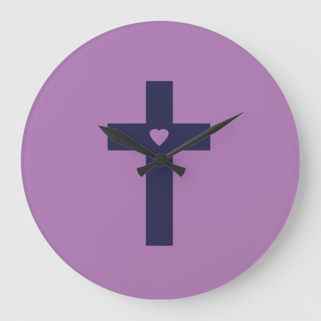 A Cross With Heart Sacred Love Art Large Clock (Front)