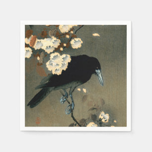A Crow and Blossom by Ohara Koson Vintage Napkin
