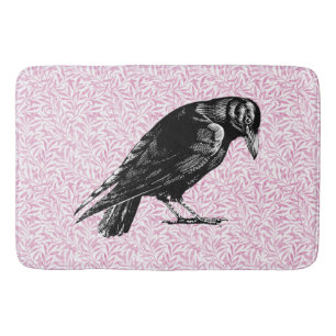 A Crow or Raven Halloween Pink and Black Bath Mat