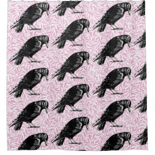 A Crow or Raven Halloween Pink and Black Shower Curtain