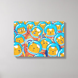 A Crowd Of Catstronauts Cute Illustration Canvas Print