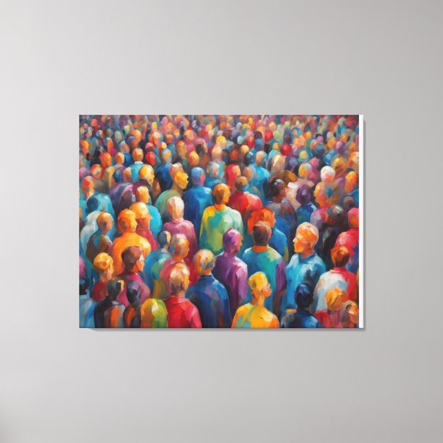 A crowd of colourful people amidst a chaotic crowd canvas print (Front)
