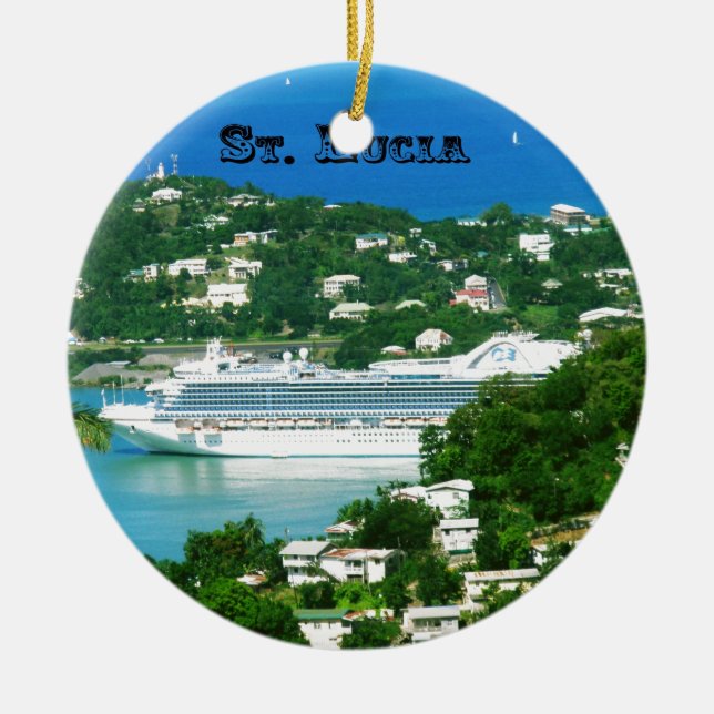 A Cruise Ship docked at St. Lucia Ceramic Tree Decoration (Front)