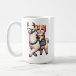 A Cuddly Kitten Riding Fluffy Llama, Cat and Llama Coffee Mug