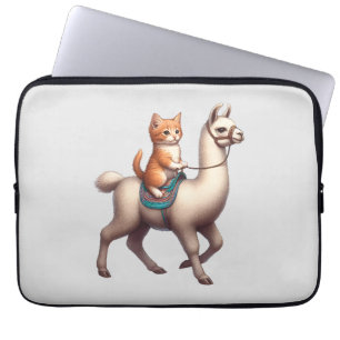 A Cuddly Kitten Riding Fluffy Llama, Cat and Llama Laptop Sleeve