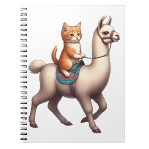 A Cuddly Kitten Riding Fluffy Llama, Cat and Llama Notebook