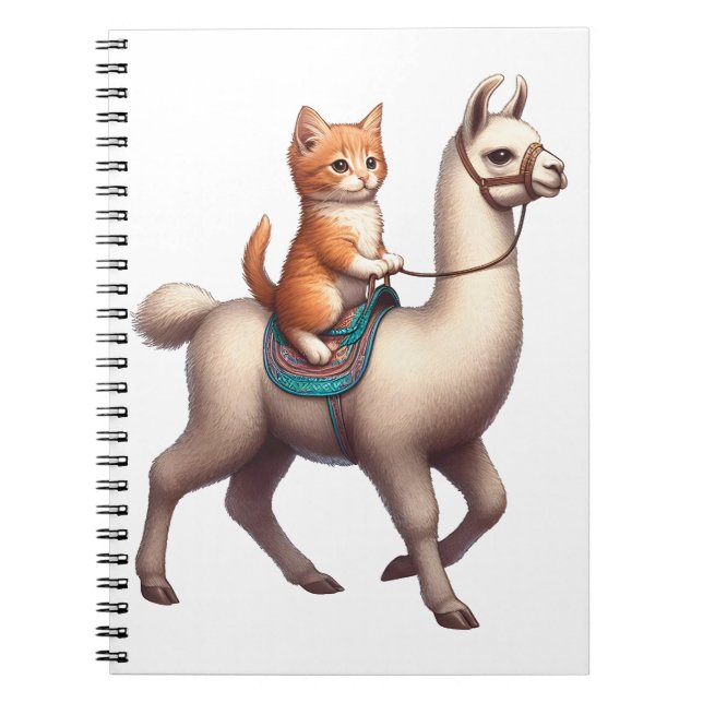 A Cuddly Kitten Riding Fluffy Llama, Cat and Llama Notebook (Front)