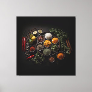 A Culinary Canvas Herbs in Bowls Photorealism Print
