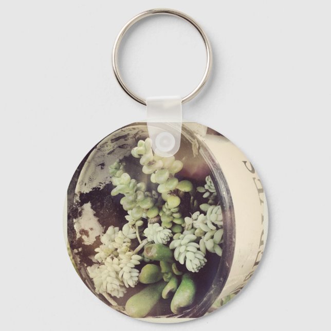 A cup full of succulent plants key ring (Front)