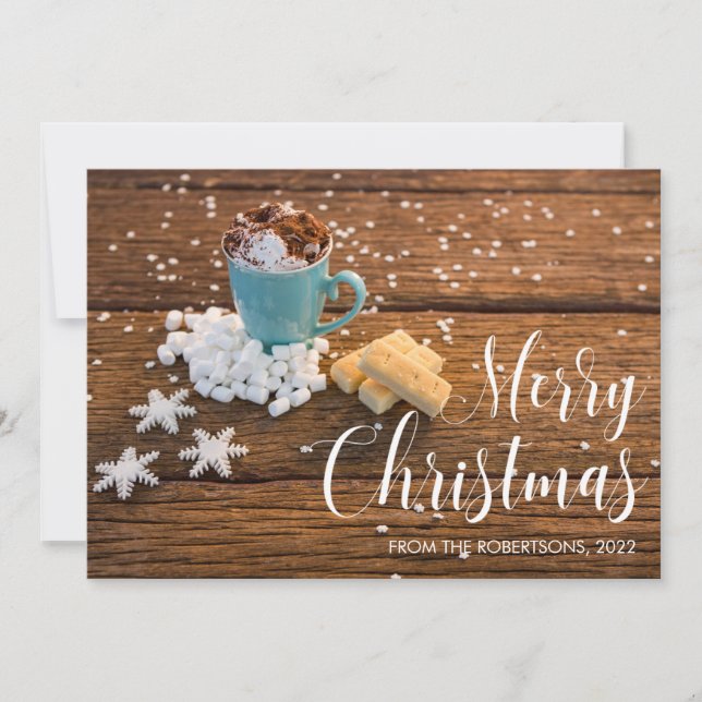 A Cup of Coffee & Snowflakes Christmas Photo Card (Front)