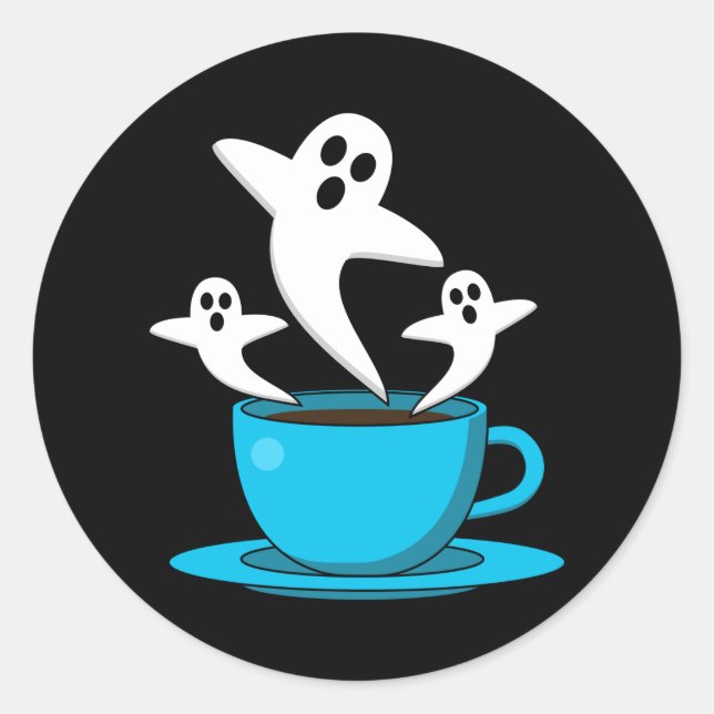 A Cup of Ghost Smoking Coffee Classic Round Sticker (Front)