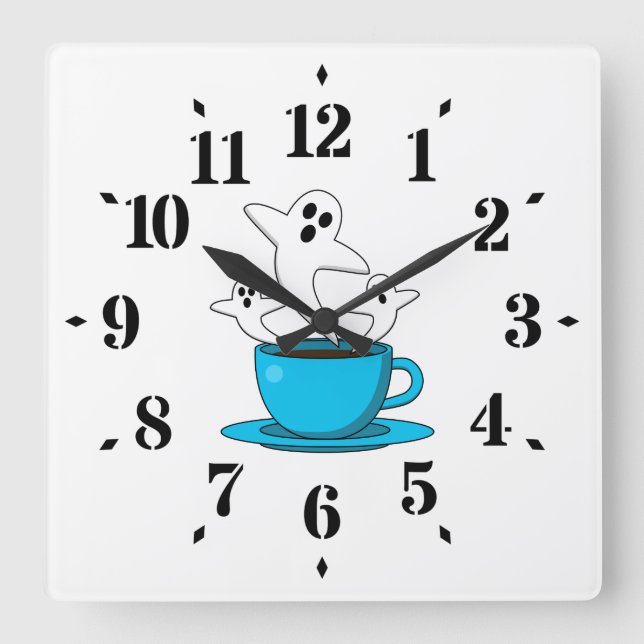 A Cup of Ghost Smoking Coffee Square Wall Clock (Front)