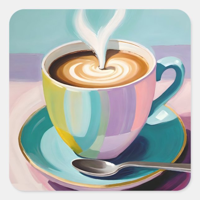 A cup of hot coffee square sticker (Front)