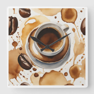 A cup of java in the morning square wall clock