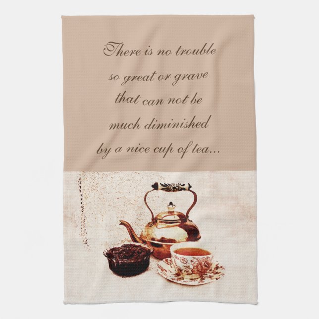 A cup of tea and jam with quote tea towel (Vertical)