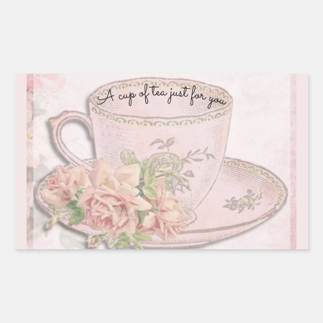 A Cup of Tea for Mother's Day Pink Rectangular Sticker (Front)