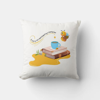 A Cup of Tea Sweetened by a Honey Bee Cute Fun Cushion