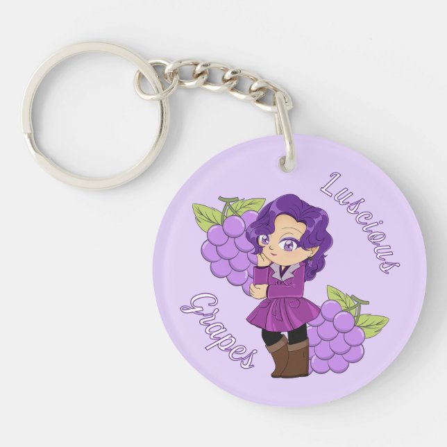 A Customise Key Chain with Cute Grape Chibi (Front)