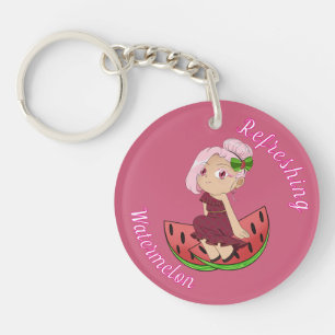 A Customised Key Chain with Cute Watermelon Chibi