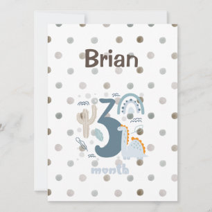 A cute 3 month design with Dino on pastel dots   