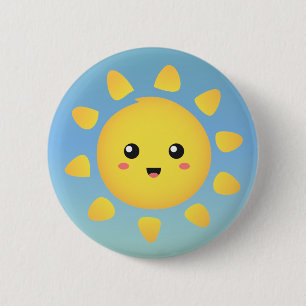 A cute and happy sun that shines brightly around 6 cm round badge