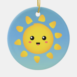 A cute and happy sun that shines brightly around ceramic tree decoration
