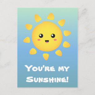 A cute and happy sun that shines brightly around postcard