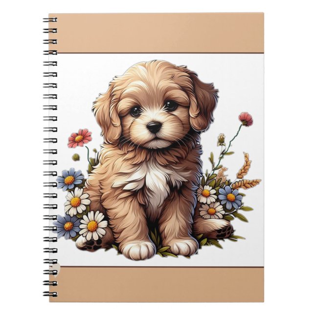 A Cute and Pretty Puppy in The Wild Flowers Notebook (Front)