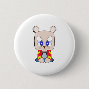 A cute and stylish bear with an ear piercing 6 cm round badge