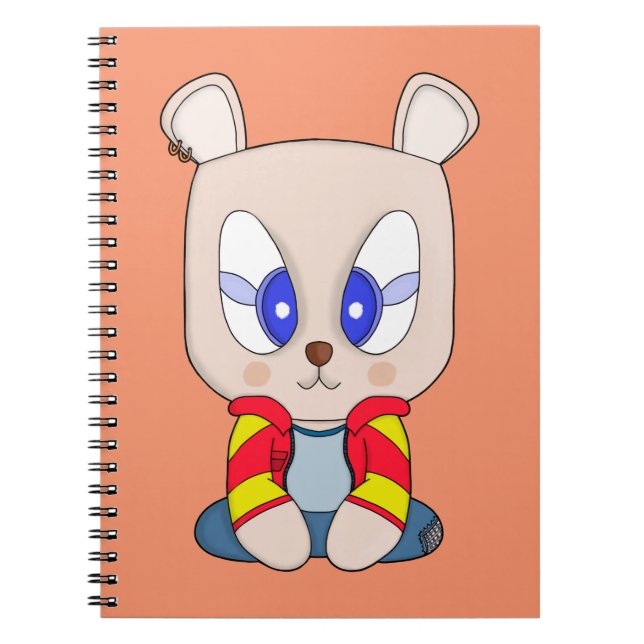 A cute and stylish bear with an ear piercing notebook (Front)