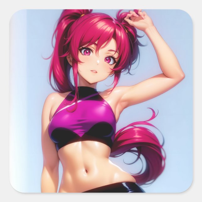 A cute anime girl square sticker (Front)