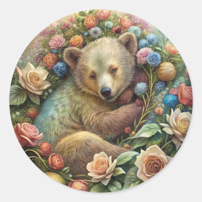 A Cute Baby Bear Classic Round Sticker (Front)