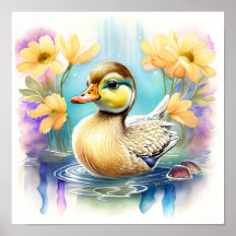 A Cute Baby Duck Swimming in a Pond 